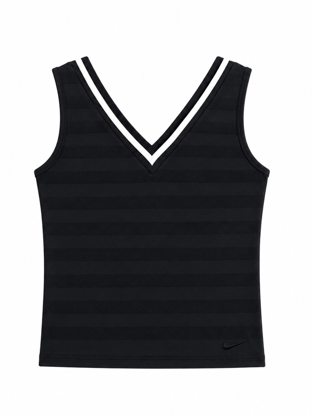 Nike Dri-FIT | Y2K Tennis Tank | Black Tonal White Striped V-Neck | Women’s XS